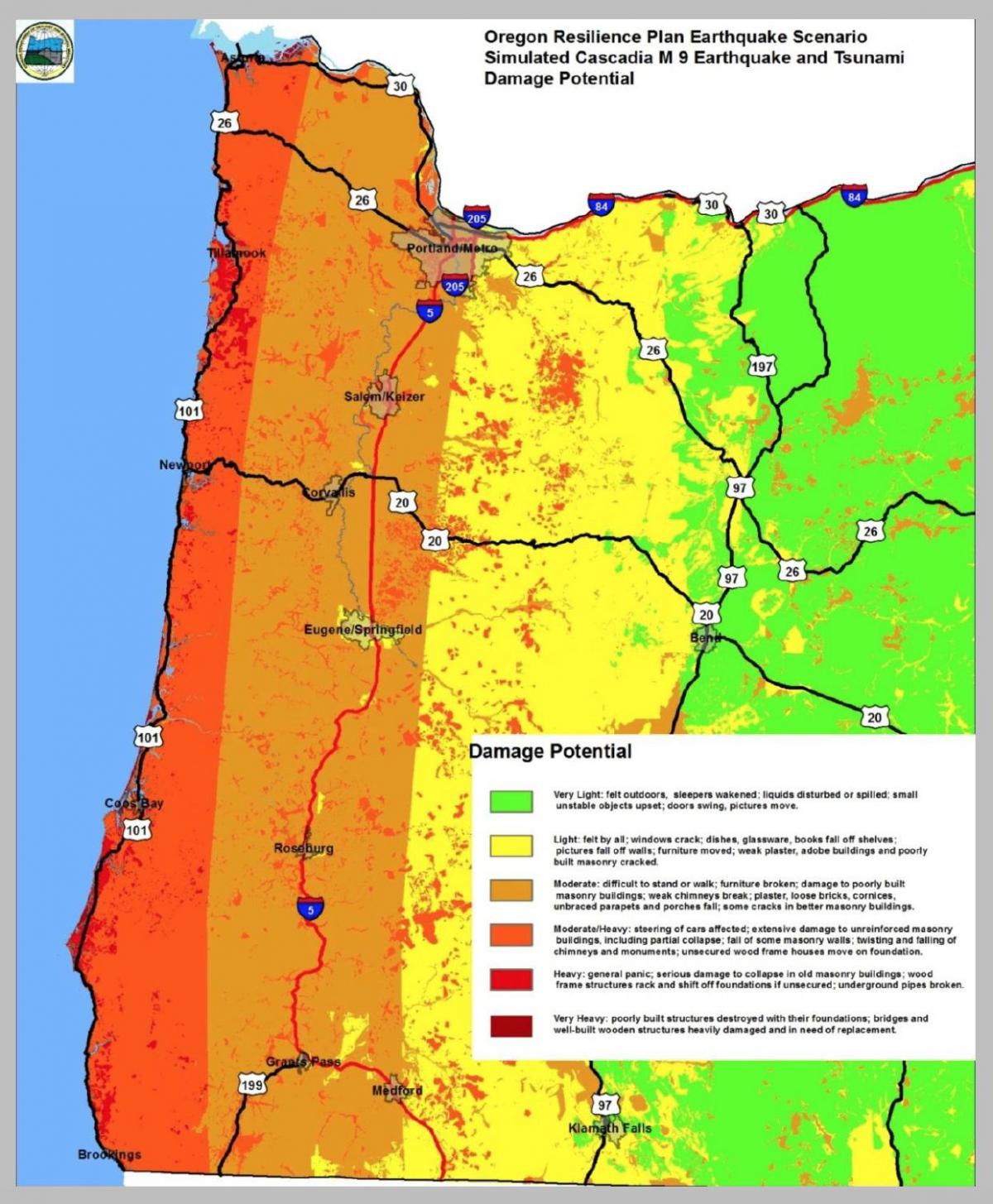 zemetrasenie mapu Portland Oregon
