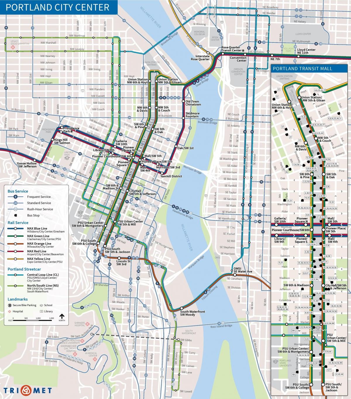 Portland Oregon verejnej dopravy mapu