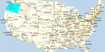 Portland Oregon na mape USA