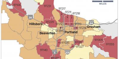 Radón mapu v meste Portland